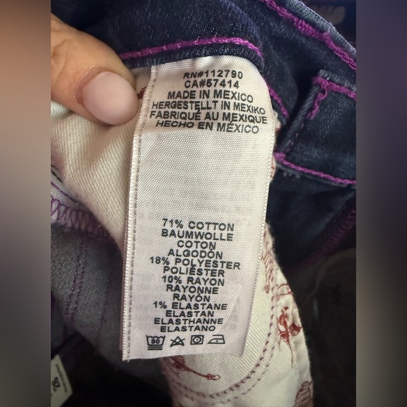 True Religion Super Skinny Jeans W26 Neon Purple Stitch Distressed Dark Wash Y2K - Picture 10 of 10